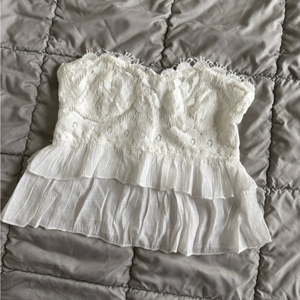 White Lace Strapless Top